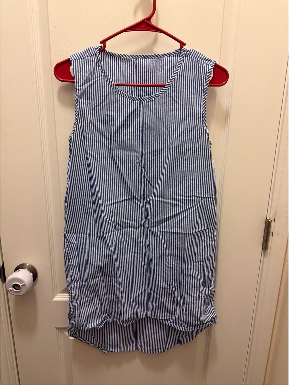 Blue White Striped Sleeveless Shift Dress Nautical Summer Casual